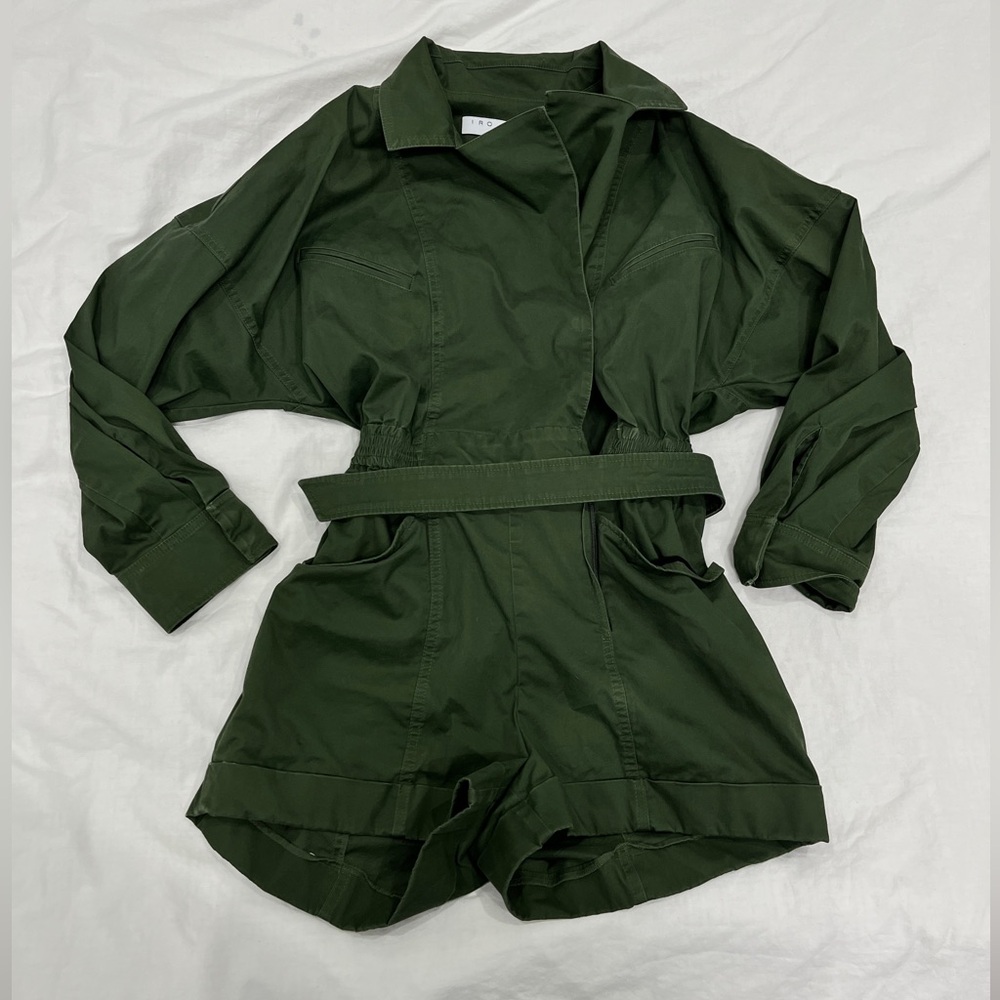 IRO matcha green jumpsuit shorts.
